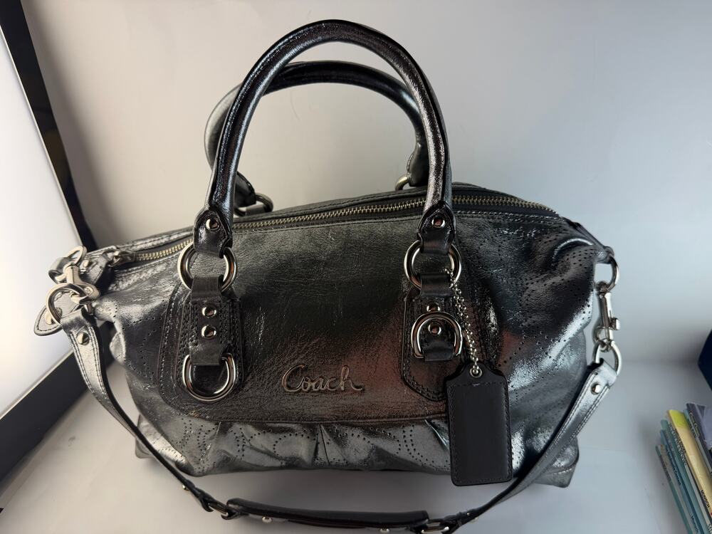 COACH Vintage Ashley Perforated Metallic Leather Satchel Crossbody F17130